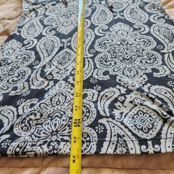 AERODYNAMICS paisley long sleeve hoodie navy and white V-neck pullover Sz S Boho - Picture 8 of 8